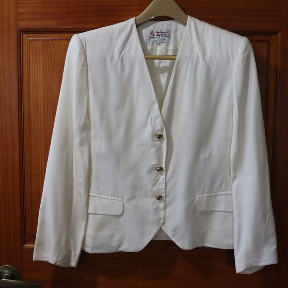 Talbots Vintage Union Label White 3 Button Blazer Jacket Gold Buttons 8 - Picture 10 of 12